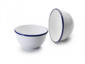 Bowl de acero esmaltado blanco con filo azul